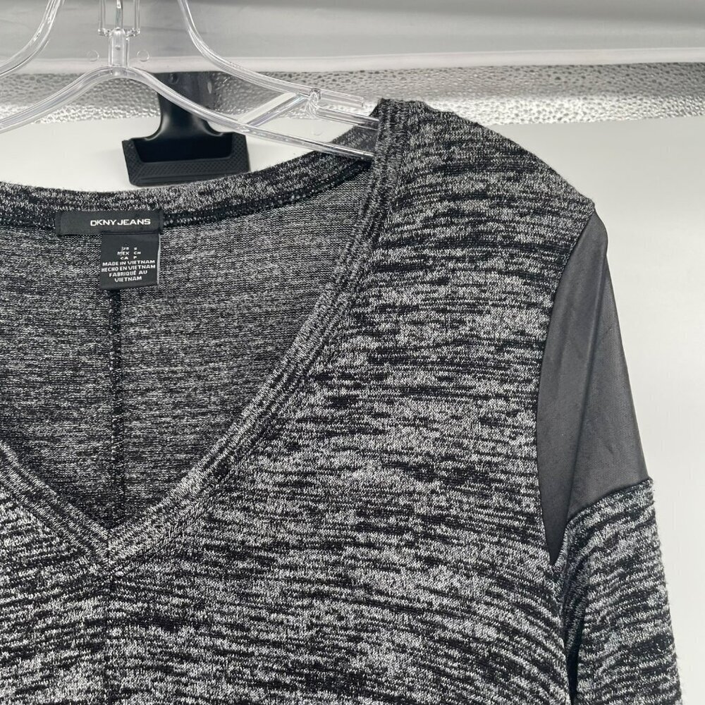 DKNY Jeans Womens V-Neck Sweater Black/Gray Space Dye Size Small - Picture 4 of 9